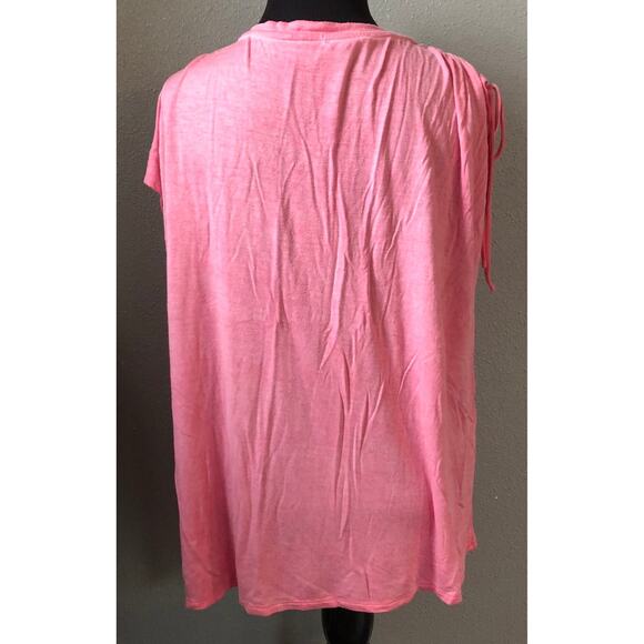 Jane and Delancey plunge v neck pink cinch short sleeve shirt size large - Picture 3 of 5